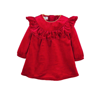 Red Ruffle Neck Velvet Dress