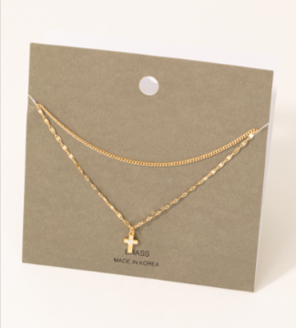 Double Layer Sparkle Cross Carded Necklace