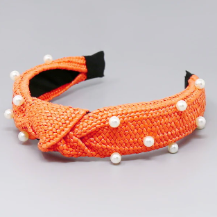 Woven Straw & Pearl Knotted Headband