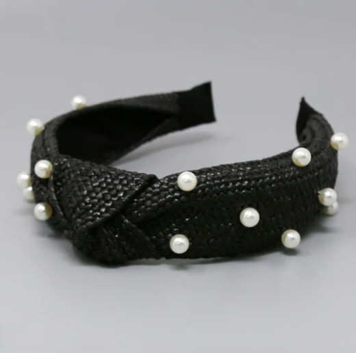 Woven Straw & Pearl Knotted Headband