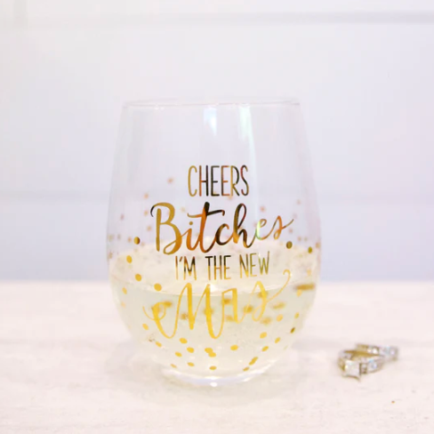 New Mrs. Polka Dot Stemless Wine Glass