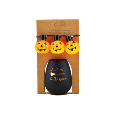 Halloween Silicone Wine Glass & Light Up Necklace Set
