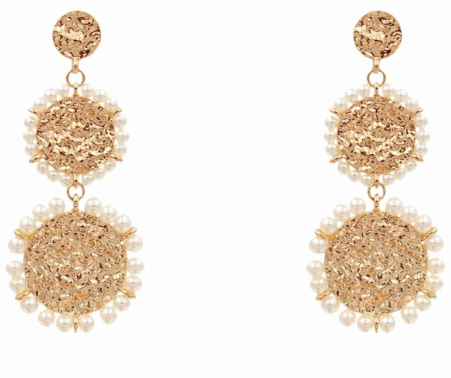 Gold Triple Drop Circles With Pearls Earring