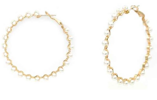 Gold Wired Hoop Pearl Earring