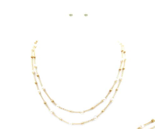Pearl & Gold Beaded Layered Necklace