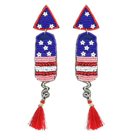 Patriotic Rocket Beaded Earring