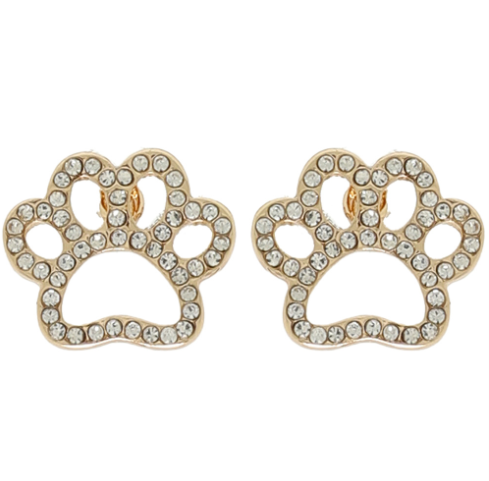 Rhinestone Open Paw Print Stud Earring