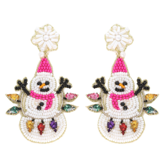 Snowman W/ Lights Beaded Earring