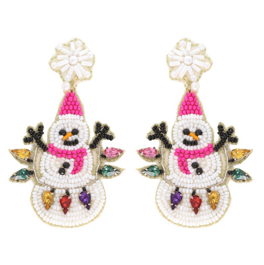 Snowman W/ Lights Beaded Earring