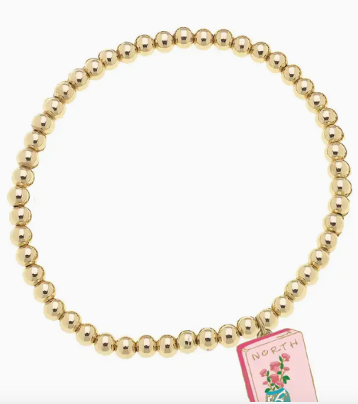 Mahjong Tile Ball Bead Stretch Bracelet in Shiny Gold