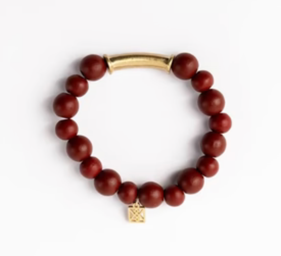 Wood Beaded Gold Bar Bracelet