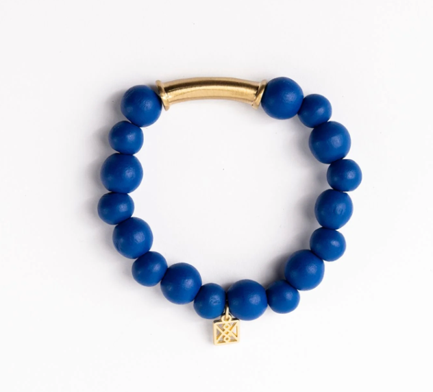 Wood Beaded Gold Bar Bracelet