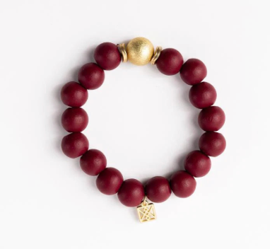 Wood Beaded Gold Accent Bracelet