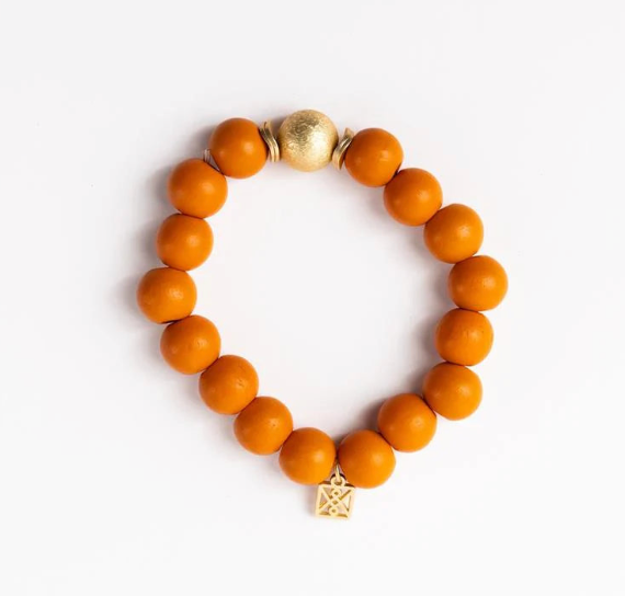 Wood Beaded Gold Accent Bracelet