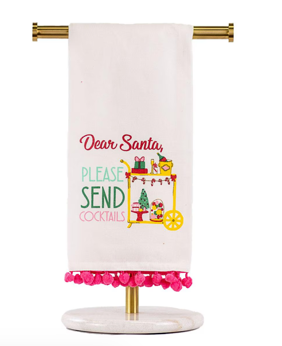 Santa Send Cocktails Pom Pom Hand Towel