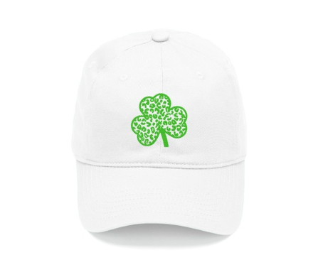 Leopard Shamrock White Cap