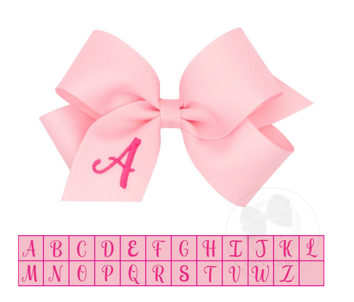 Medium Monogrammed Grosgrain Girls Hair Bow - Light Pink with Hot Pink Initial