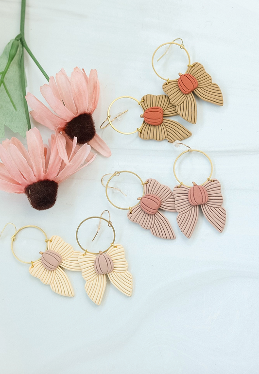 Pumpkin Flat Bow Dangle Earrings