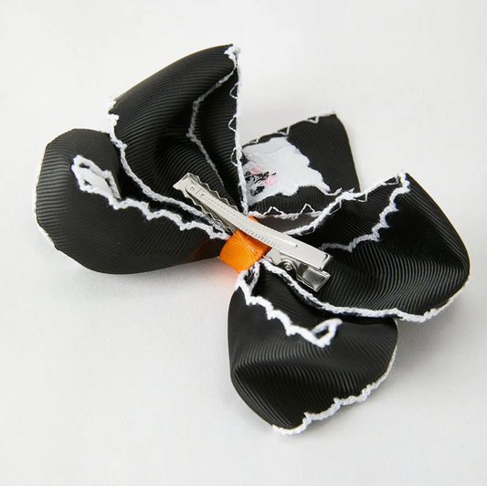 Halloween Ghost Embroidered Black Bow Hairpin