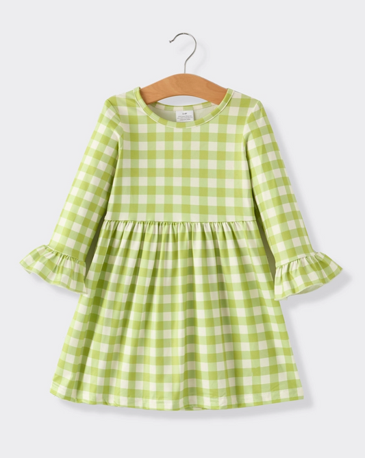 Green Plaid Dress with Monogram