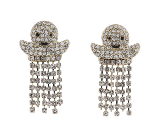 Ghost with Clear Crystal Fringe Earrings