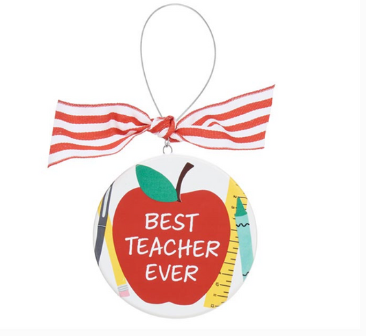 Ceramic Best Teacher Ever Apple Ornament