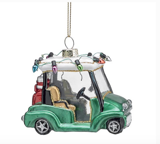 Glass Golf Cart with Lights Ornament