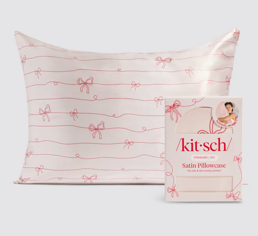Holiday Satin Pillowcase in Striped Bows