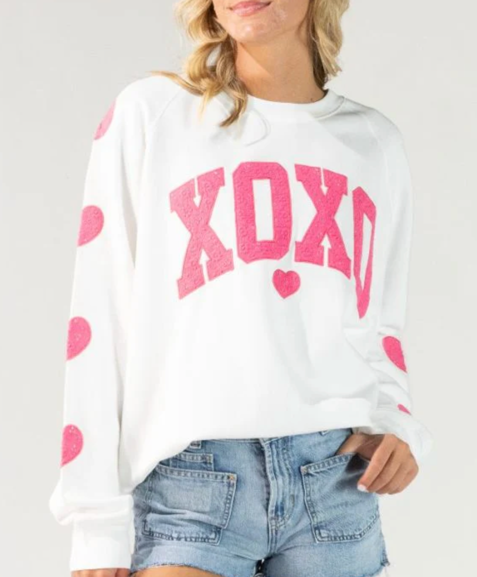 Simply Southern XOXO Heart Long Sleeve Crew Sweatshirt