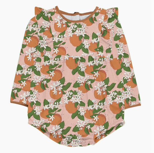 Orange Blossoms Long Sleeve Flutter Bubble by Goosies
