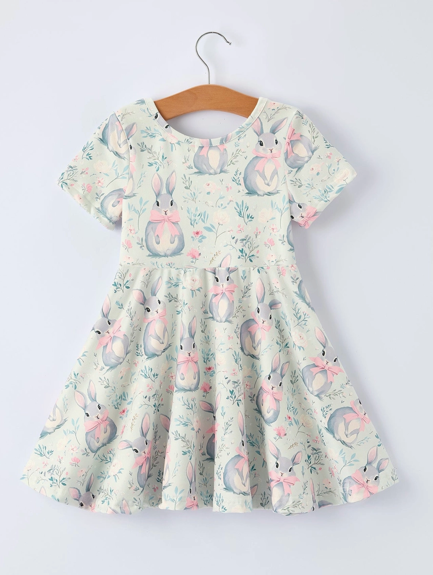 Easter Bunny Bow Print Twirl Dress