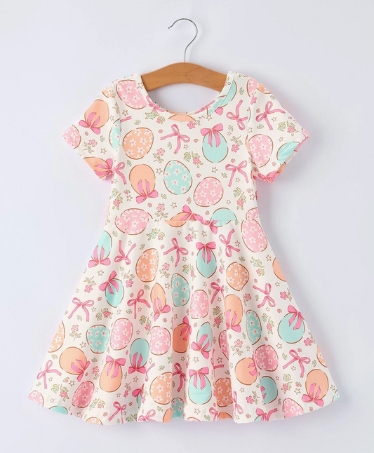 Easter Egg Bow Print Short Sleeve Dress