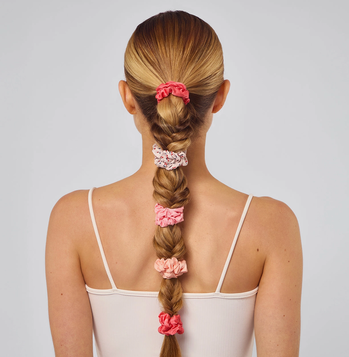 Ruched Satin Scrunchies 5pc Set - Assorted Cherry Blossom