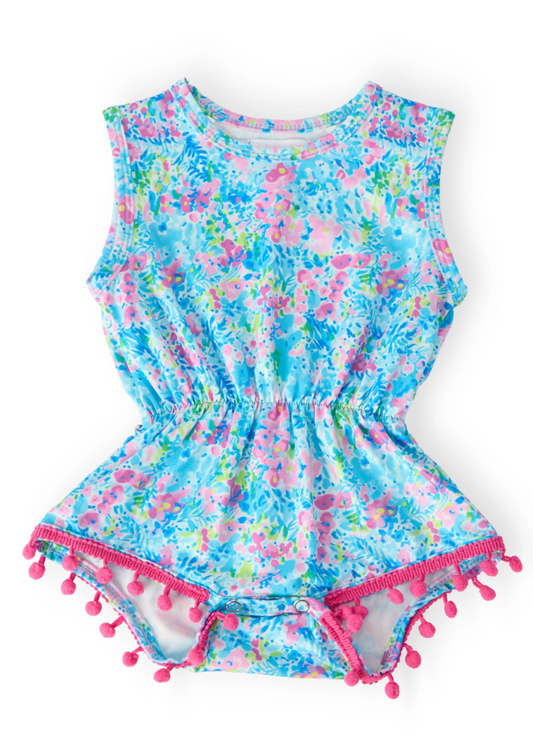 Aqua Garden Pom Pom Romper