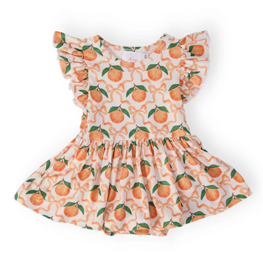 Orange Orchard Short Sleeve Flutter Twirl Bodysuit