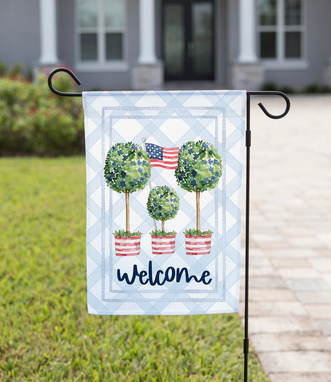 Patriotic Garden Flag - Three Topiaries