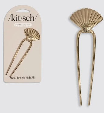 Metal Clam Shell French Hair Pin - Gold by Kitsch