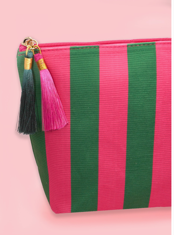 Striped Tassel Makeup Pouch with Personalization