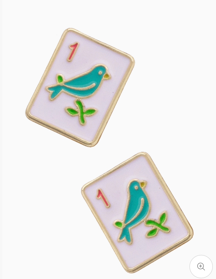 Sparrow Mahjong Tile Stud Earrings in White