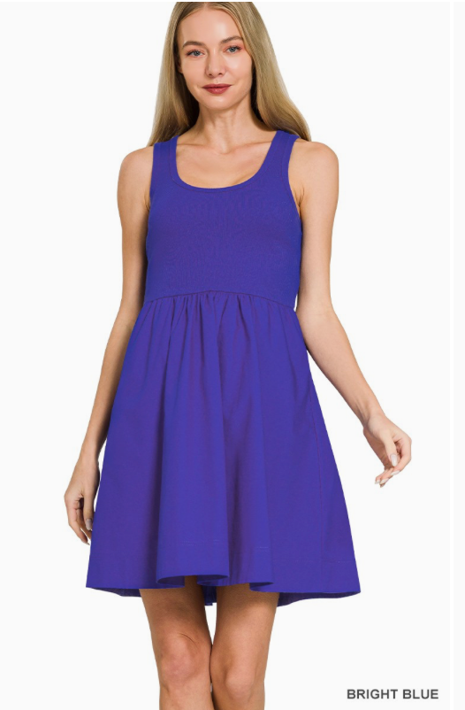 Solid Rib Tank Flowy Hem Short Dress