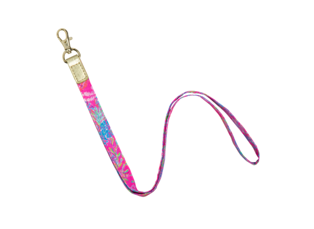 Colorful lanyard with a gold clasp on a white background