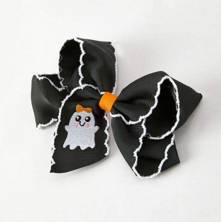 Halloween Ghost Embroidered Black Bow Hairpin
