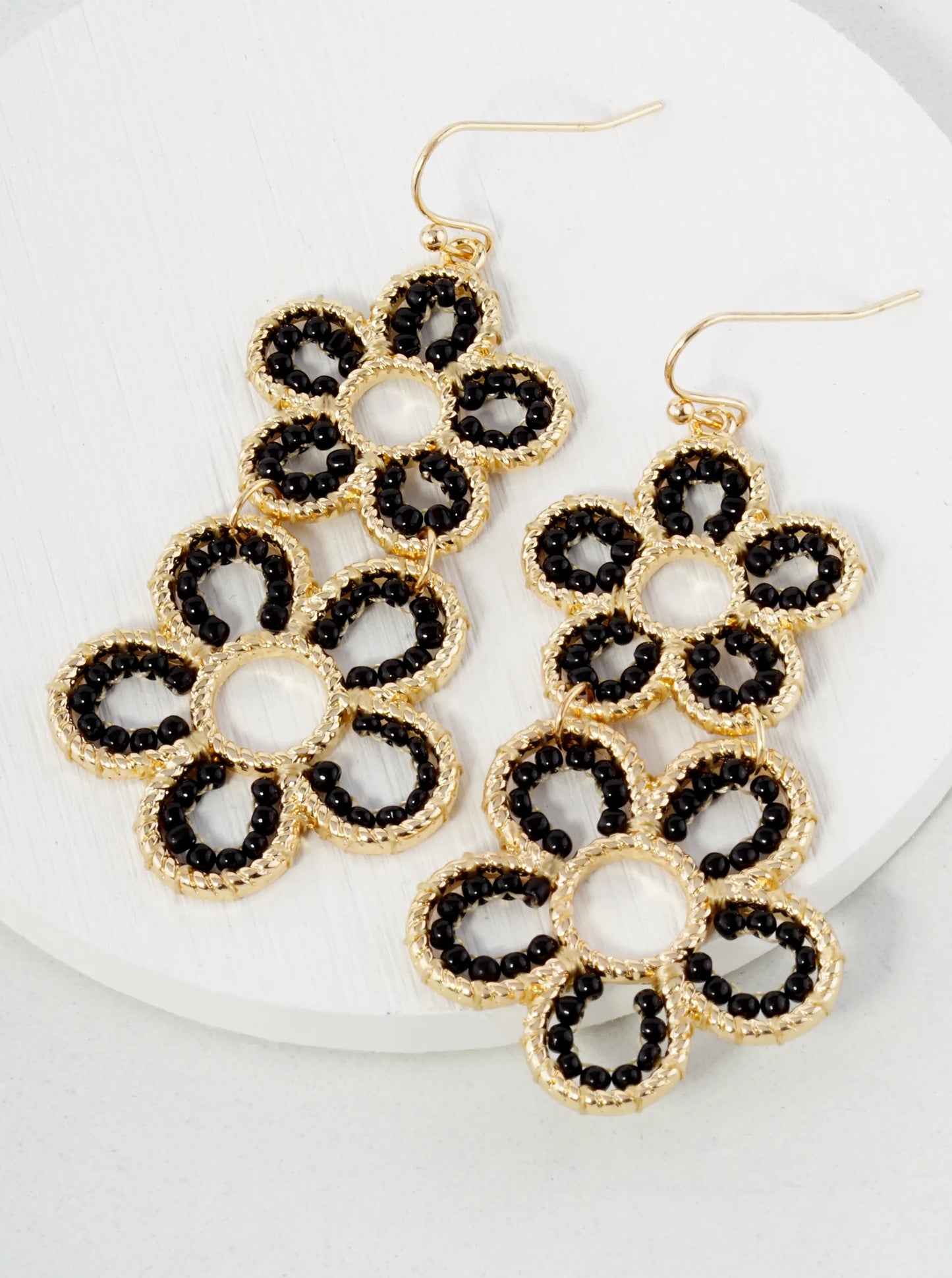 Double Seed Bead Flower Drop Earring