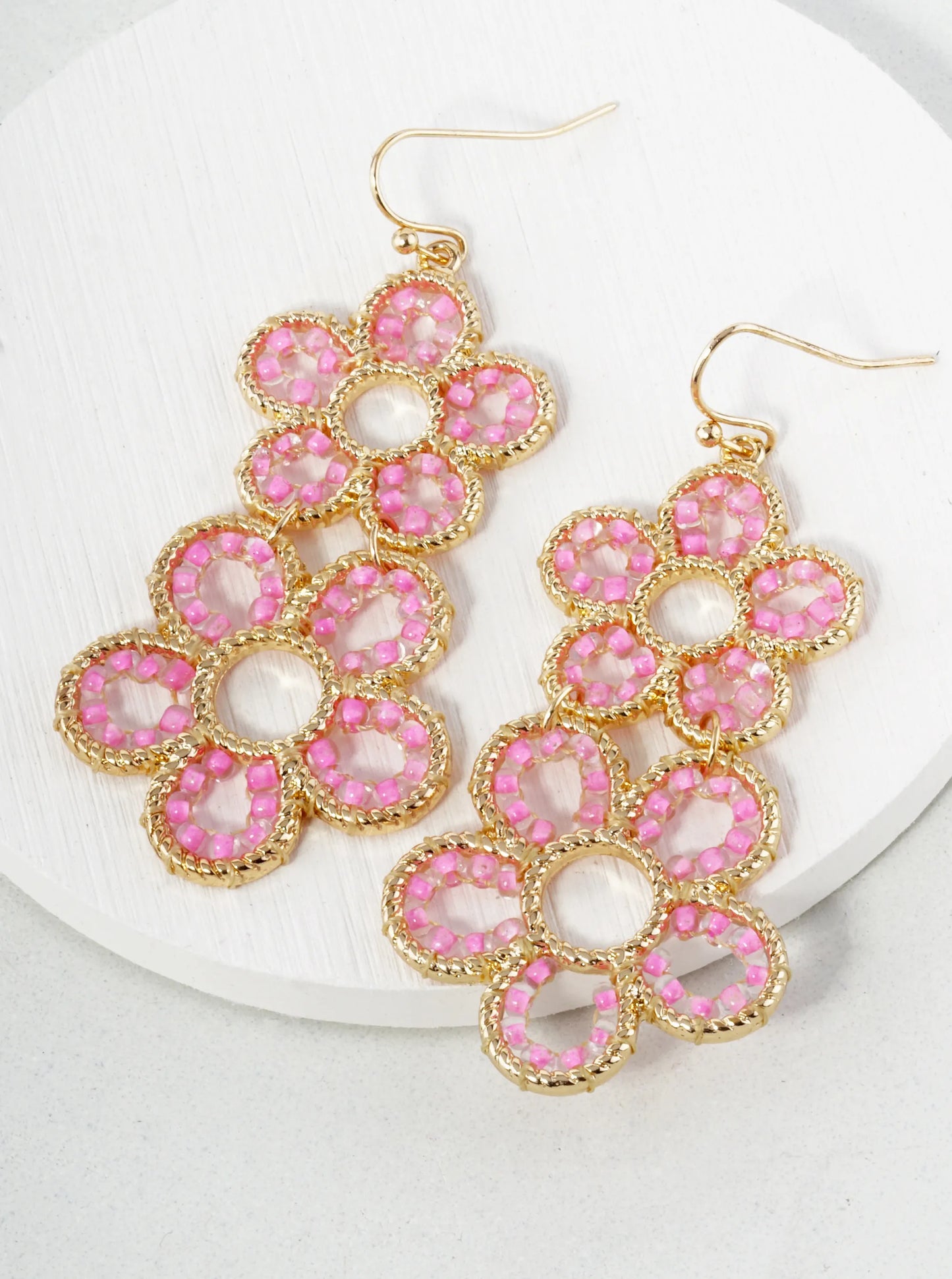 Double Seed Bead Flower Drop Earring