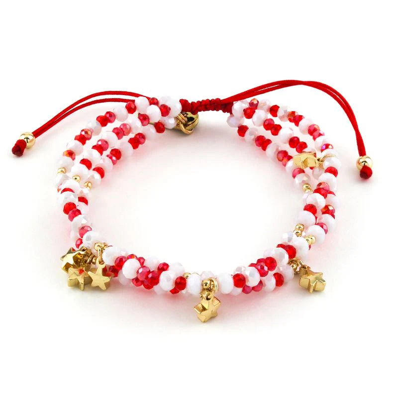 Erimish Red & White Beaded Star Bracelet