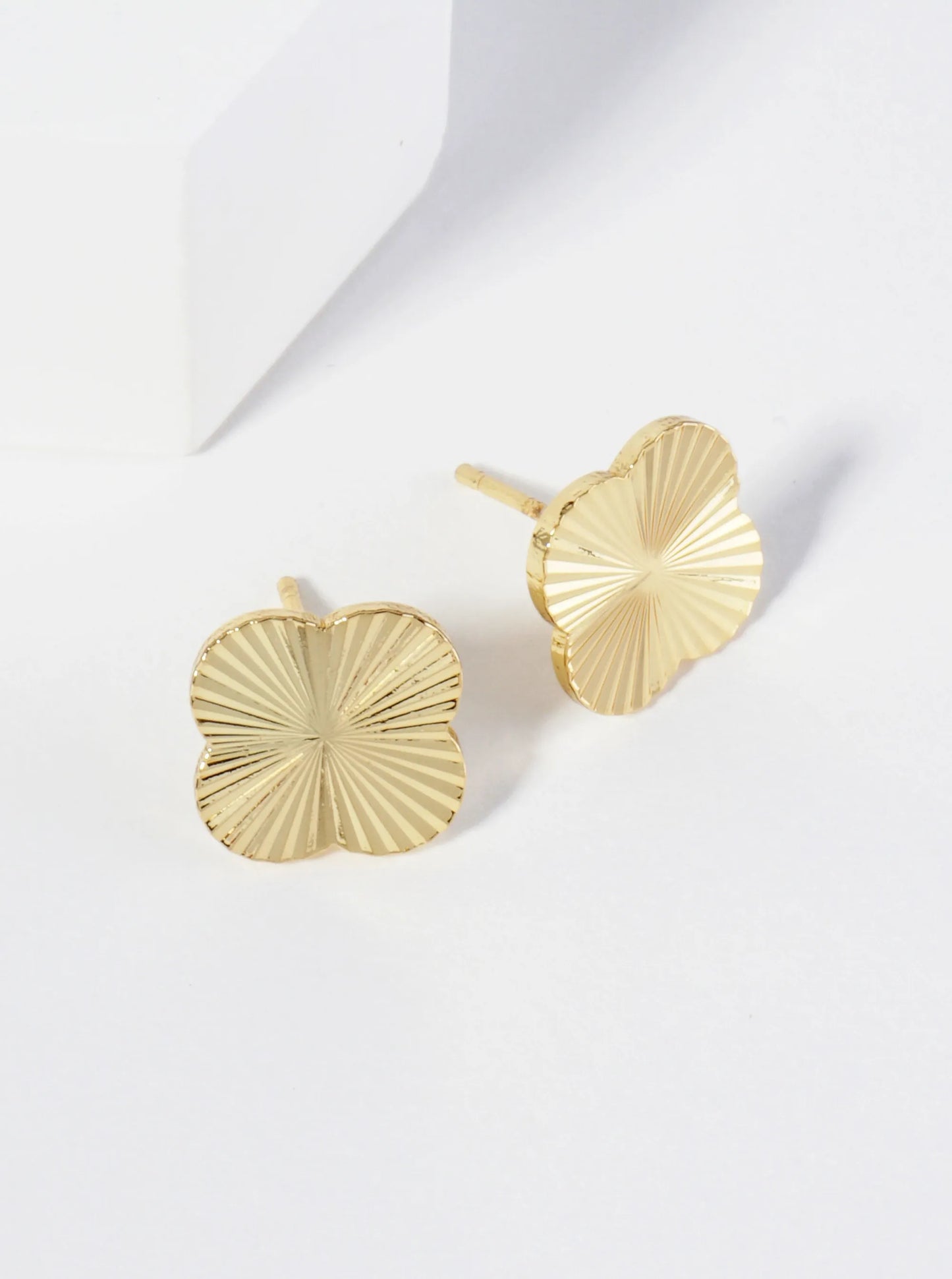 Gold Textured Quatrefoil Stud Earring