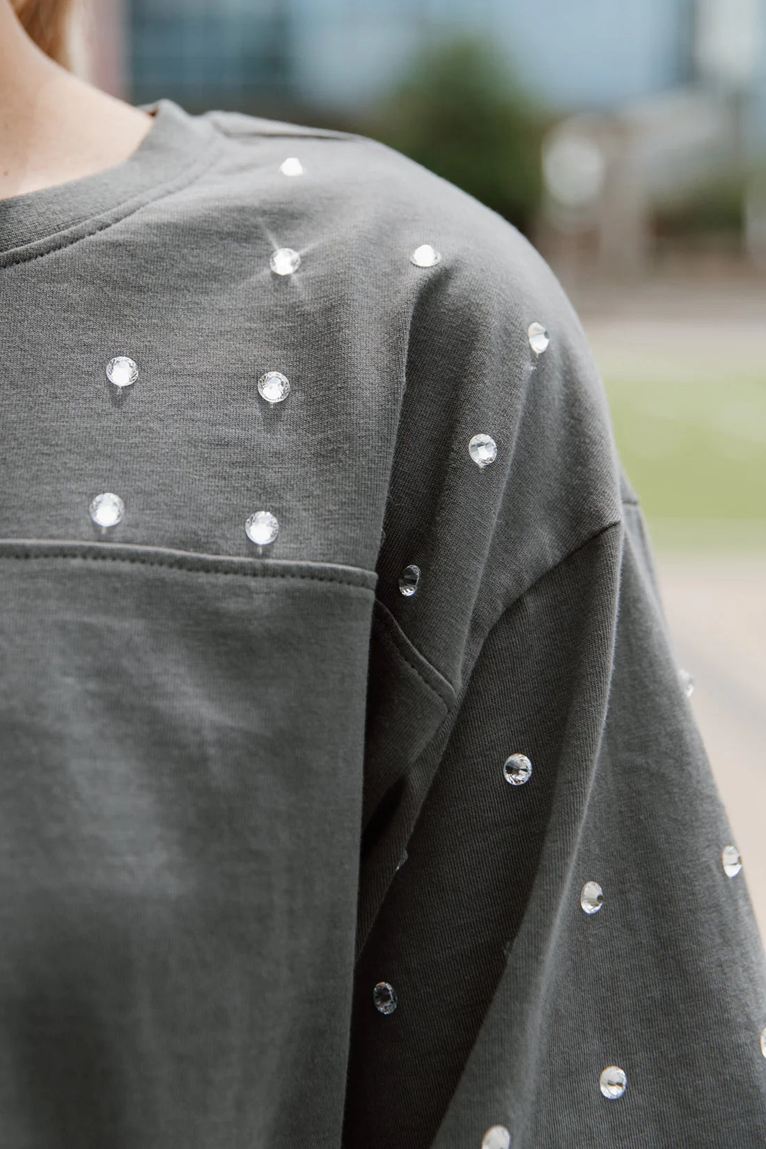 UCF Rhinestone Studded Cropped T-Shirt-Grey