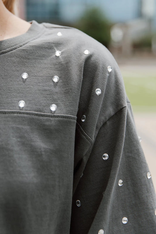 UCF Rhinestone Studded Cropped T-Shirt-Grey