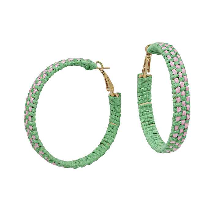 Raffia Checkered Weave Hoop Earring