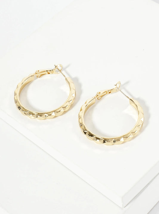 Textured Metal Latch Back Hoop Earring-Gold